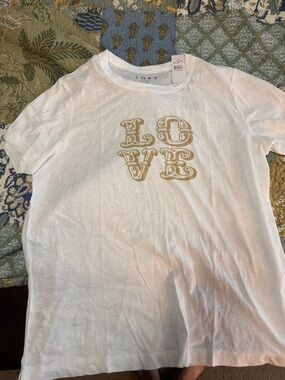 LOFT White Short-Sleeve Tee with Gold LOVE Graphic